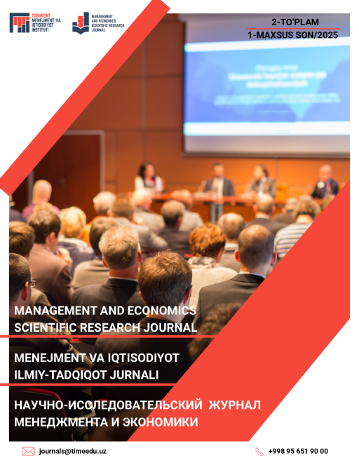 					View Vol. 2 No. 1-maxsus (2025): "RAQAMLI TEXNOLOGIYALARNI RIVOJLANTIRISH VA INNOVATSION MUHANDISLIK YECHIMLARI: ZAMONAVIY TENDENSIYALAR VA ISTIQBOLLAR" MAVZUSIDA RESPUBLIKA ILMIY-AMALIY ANJUMANI TO'PLAMI MATERIALLARI
				